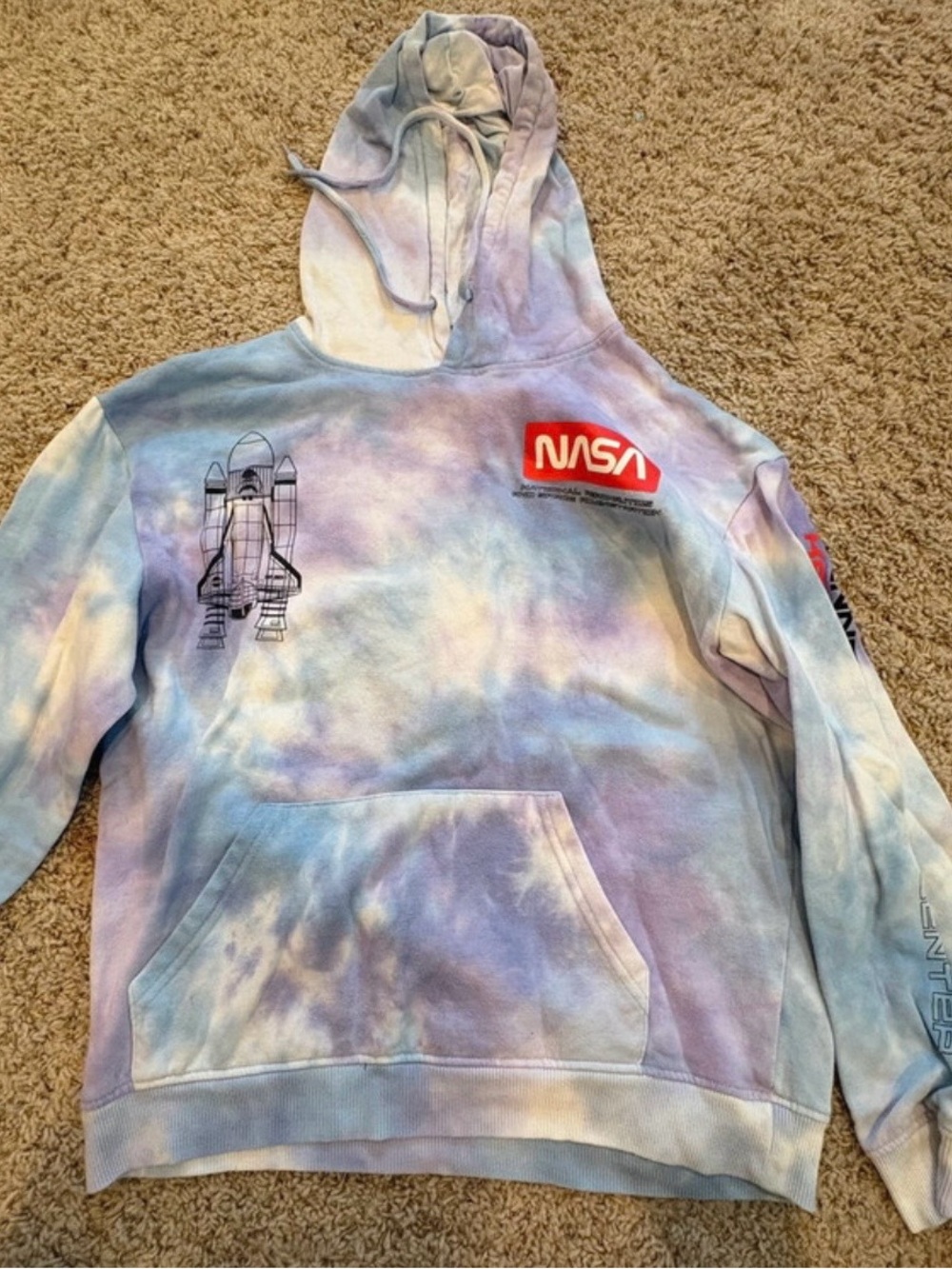 Tie-Dye Pullover NASA Hoodie - Pastel Blue/Purple